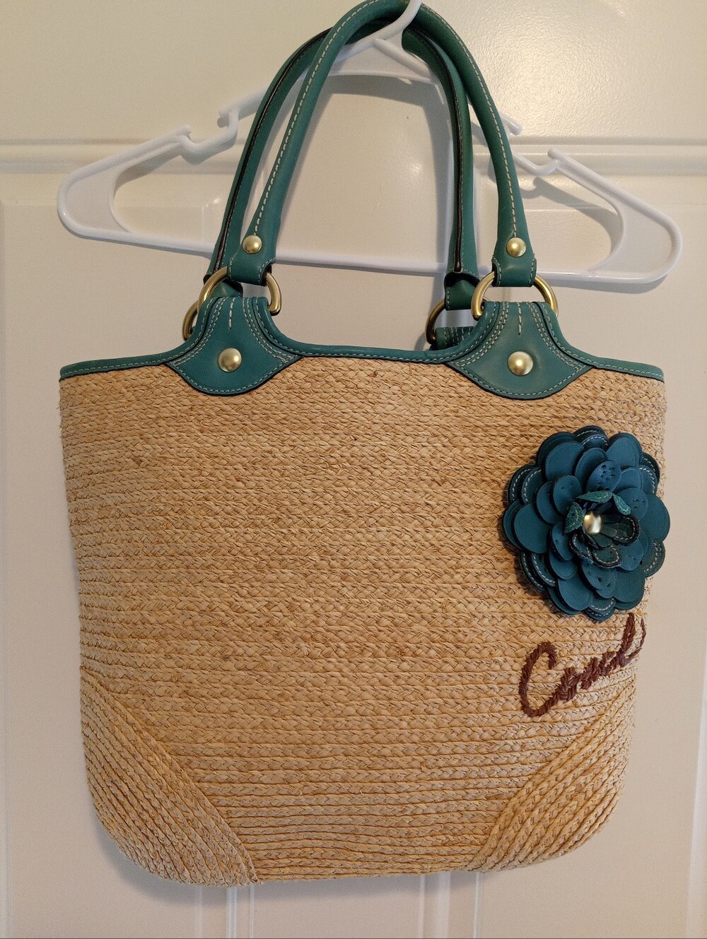 BEACH TOTE VACATION CRUISE COACH WOVEN STRAW LEATHER PURSE BAG TRAVEL